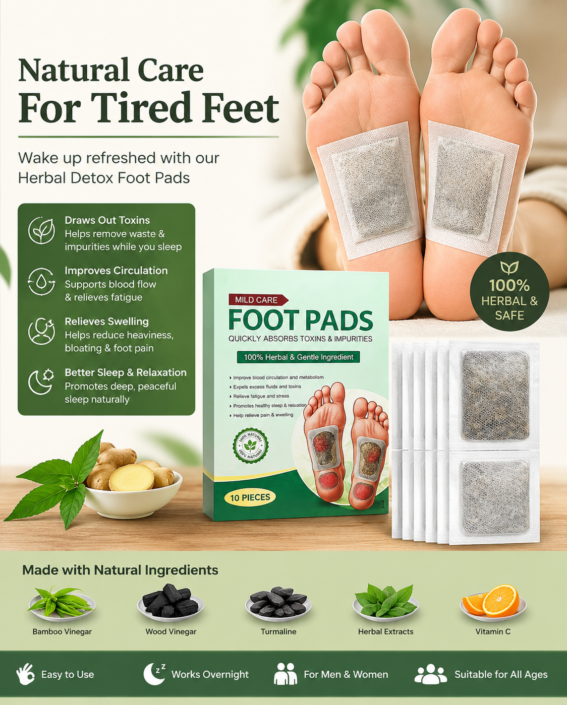 Herbal Foot Care Patches (पैरों में लगाने वाले पैच) – रातभर पैरों की देखभाल