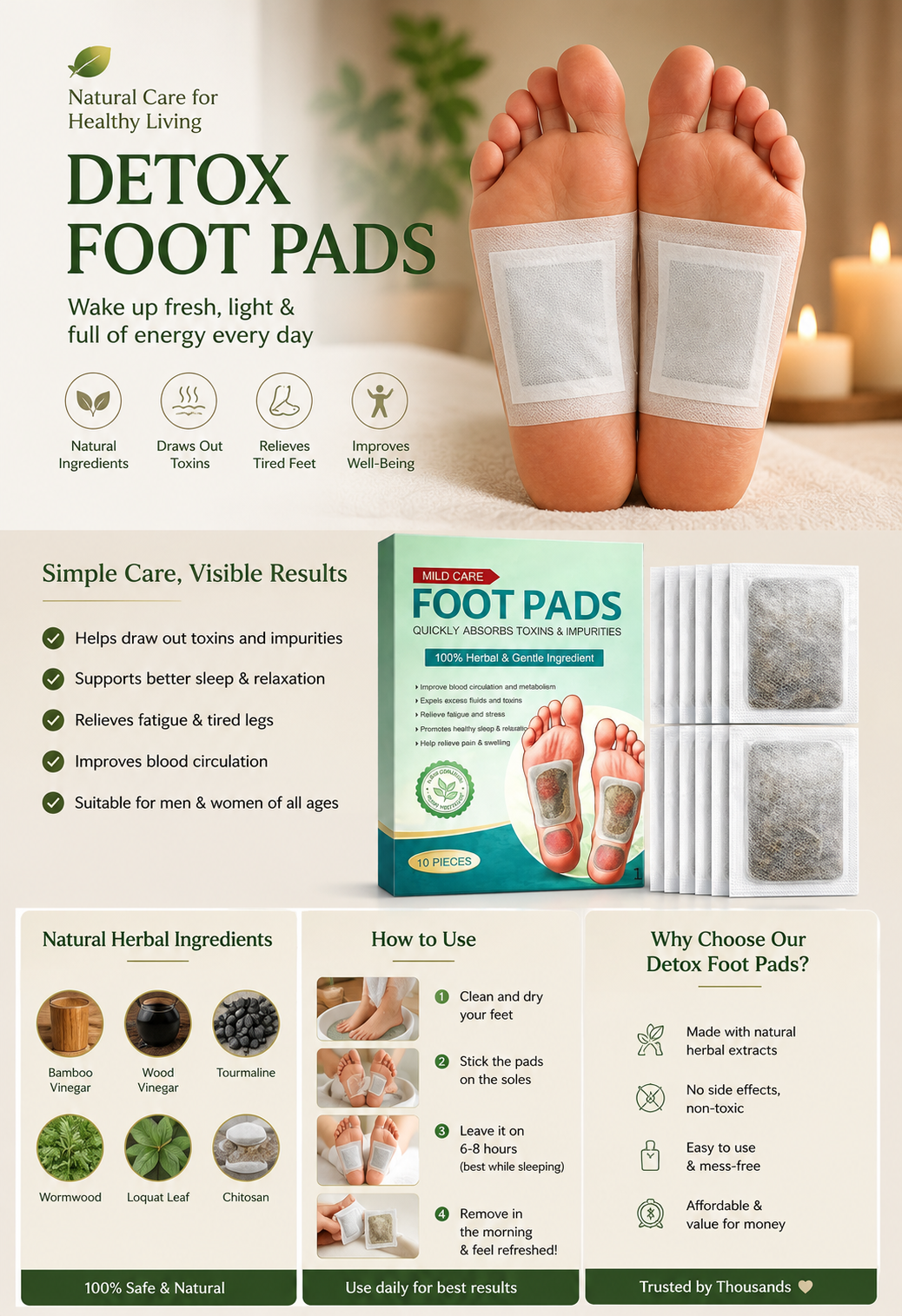 Herbal Foot Care Patches (पैरों में लगाने वाले पैच) – रातभर पैरों की देखभाल